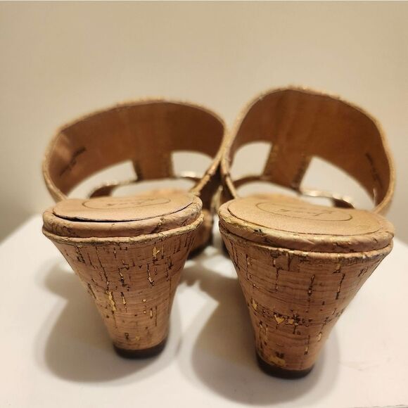 Jack Rogers "Nora" Cork Print Leather Gold Whipstitch Sandals Sz.9.5 Ret $128 - Picture 7 of 8